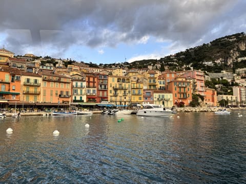 View of a French seaside village from the water